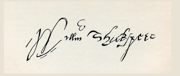 William Shakespearen allekirjoitus, teoksesta "The Works of William Shakespeare", julkaistu 1896 (kaiverrus)