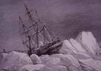 Sir John Franklin, retkikunta vuonna 1845 etsimään Luoteisväylää, jäähän juuttunut alus Terror, 1800-luvun loppu (kaiverrus)