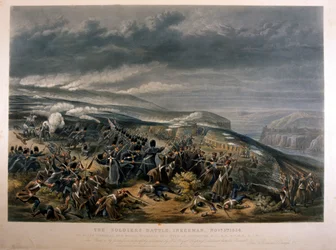 Sotilaita Inkermanin taistelussa Krimin sodan aikana, 5. marraskuuta 1854, 1855