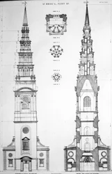 St. Brides, Fleet Street, Elevation of the West End, 18th Century