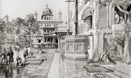Akal Takht tai Akal Bunga, Harmandir Sahib (Kultainen temppeli), Amritsar, Punjab, Intia vuonna 1864, Hutchinson