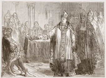 Yorkin ja Canterburyn arkkipiispat Westminster Abbeyn parlamentissa, esimerkki James Aitken Wylien (1808-1890) teoksesta The History of Protestantism, pub. 1878
