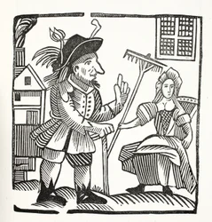 Sir John Barleycornin, ritarin, asettaminen oikeuden eteen ja syyttäminen, kuvitus John Ashtonin teoksesta Chap-books of the Eighteenth Century, julkaistu 1882