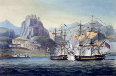 The Capture of the Var, HMS Belle Poule Korfulla, 1809, teoksesta The Naval Chronology of Great Britain, kirjoittanut J. Ralfe