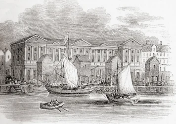 Custom House, Lontoo, Englanti, sellaisena kuin se esiintyi ennen suurta tulipaloa, vanhasta Englannista: Kuvamuseo, pubi. 1847
