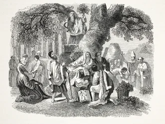 Druidit eli Branin ja hänen opetuslastensa kääntyminen kristinuskoon, pub. 1800-luku (teräskaiverrus)