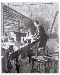Sähkövalo, herra Edison (1847-1931) laboratoriossaan