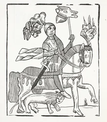 Guy Earl of Warwickin kuuluisa historia, kuvitus John Ashtonin 1800-luvun Chap-kirjoista, pubi. 1882