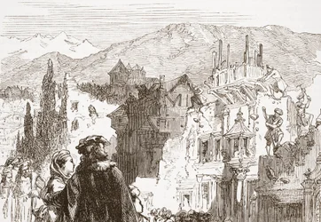 Genevalaiset tuhoavat kaupunkinsa esikaupunkialueita, esimerkki James Aitken Wylien (1808-1890) Protestantismin historiasta, pub. 1878