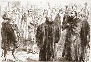 Genevalaiset vannovat luopuvansa romanismista, esimerkki James Aitken Wylien (1808-1890) teoksesta The History of Protestantism, pub. 1878