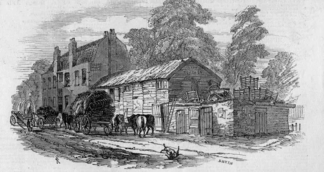The Half-Way House Knightsbridgen ja Kensingtonin välillä, kaiverrettu Frederick James Smythin toimesta, 1848.