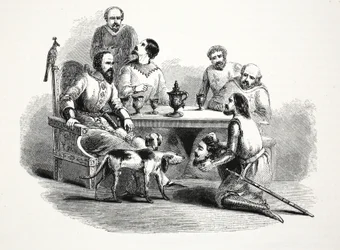 Llewelynin johtaja tuotiin Edwardille Conwayn linnaan, pubiin. 1800-luku (teräskaiverrus)
