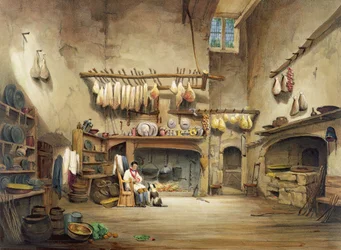Cotehele Housen keittiö, noin 1830-40