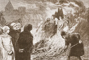 Orleans Martyrs, kuvitus James Aitken Wylien (1808-1890) teoksesta "Protestantismin historia", pub. 1878 (kaiverrus)
