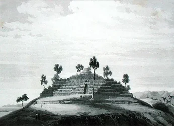 Boro Bodon temppeli Boron alueella Kedussa, Thomas Stamford Rafflesin (1781-1826) "Jaavan historiasta", julkaistu 1830 (toinen painos) (litho)