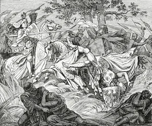 Manfredin kuolema Beneventon taistelussa 26. helmikuuta 1266 1882
