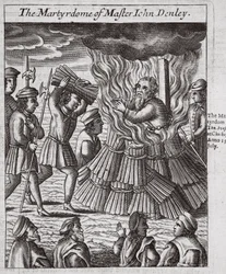 Master John Denleyn marttyyrikuolema, kuvitus John Foxen teoksesta "Acts and Monuments", yhdeksäs painos, julkaisu. 1684 (litografia)