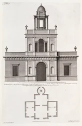 Uusi "Bagnio" Chiswick Housen puutarhassa, Colen Campbellin teoksesta "Vitruvius Britannicus or The British Architect" (kaiverrus).