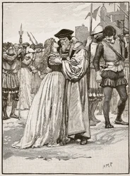 Sir Thomas Moren ja hänen tyttärensä ero, kuvitus Cassells Illustrated History of Englandista (seepiakuva)