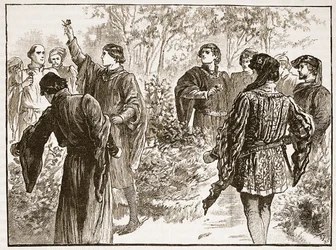 Kiista Temple Gardensissa, kuvitus Cassells Illustrated History of Englandista (seepiakuva)