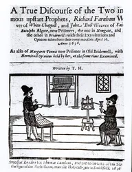 Nimisivu kahden surullisen profeetan tosi keskustelusta, Richard Farnham, Weaver, White-Chapel, ja John Bull, Weaver, Saint Botolphs, Algate, T.H 1636