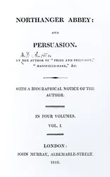 Jane Austenin Northanger Abbeyn ja Persuasionin nimisivu, ensimmäinen painos, 1818