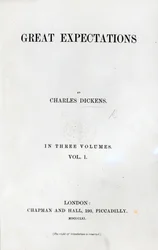 Charles Dickensin suurten odotusten otsikkosivu, ensimmäinen painos, 1861 (painettu)