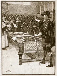 Charlesin oikeudenkäynti, kuvitus Cassells Illustrated History of Englandista (seepiakuva)