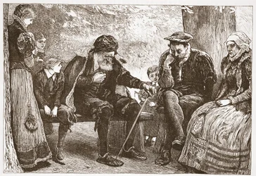 Lehmuspuiden alla, kuvitus James Aitken Wylien (1808-1890) Protestantismin historiasta, pub. 1878