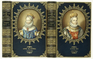 Yläkansisarja, jossa on kaksi soikea muotokuvaa Annasta Itävallasta ja Ludvig XIII:sta, 1865