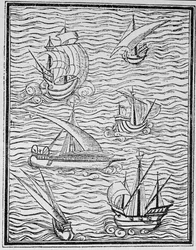 Varhaisten espanjalaisten navigaattorien alukset, julkaisusta "The Narrative and Critical History of American", toimittanut Justin Winsor, Lontoo, 1886