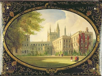 Victorian blotter koristeltu kohtauksella Garden Quad of New Collegesta, Oxfordista (papier mache)