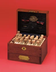 Viktoriaaninen homeopaattinen lääkearkku, valmistaja James Epps & Co, 1800-luvun puoliväli (mahonki ja messinki)