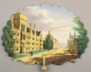 Viktoriaaninen näyttö, jossa on kohtaus Wadham Collegesta, Oxfordista Bodleian Libraryn ja Hertford Collegen taustalla (papier mache)