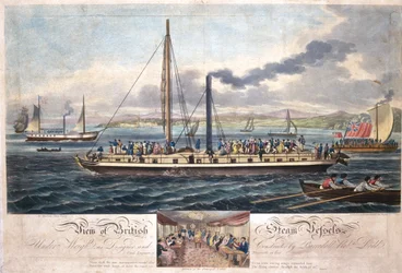 View of British Steam Vessels, julkaisija R. Ackermann, 1820-51 (värillinen akvatinta)