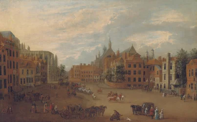 Näkymä Westminsterin Old Palace Yardille, Westminster Abbeyn itäpää ja kuningas Henrik VII:n kappeli vasemmalla, n. 1700