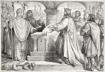 Kaarle Suuren vierailu paavin luo, kuvitus James Aitken Wylien (1808-1890) Protestantismin historiasta, pub. 1878