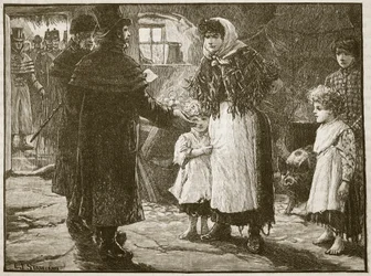 Tithe Proctorin vierailu Irlanti, 1832, kuvitus Cassells Illustrated History of Englandista (seepiakuva)