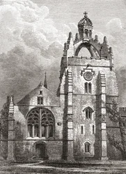 Kings Collegen länsirintama Aberdeenissa sellaisena kuin se oli 1800-luvulla, kappelien kruunutorni, J. R. Greenin vuonna 1893 julkaisemasta teoksesta A Short History of the English People.