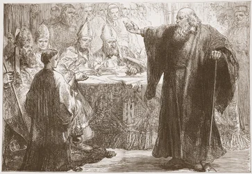 Wicliffe ennen kokousta Oxfordissa, esimerkki James Aitken Wylien (1808-1890) teoksesta The History of Protestantism, pub. 1878