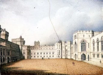 Worcester plaque na naglalarawan sa Quadrangle, Windsor Castle, isa sa isang pares, c.1830-40 (porselana) (para sa pares tingnan ang 72833)finn