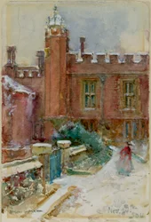 Figuuri lumessa Hampton Court Palacessa, 24. marraskuuta 1904 (akvarelli paperille)