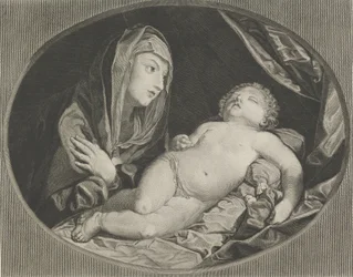 Neitsyt kädet ristissä rintojensa päällä katsomassa nukkuvaa Kristus-lapsea, vuonna..., 1770-1834.