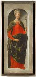 Pyhä Apollonia, Pyhän Vincent Ferrierin alttarin oikea pylväs, jonka Francesco Cossa maalasi Bolognaa varten ja jonka Ercole di Roberti viimeisteli ...