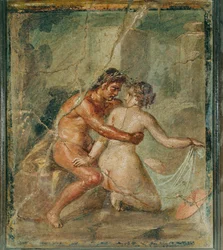Eroottinen kohtaus, Pompeji, Italia (fresko)