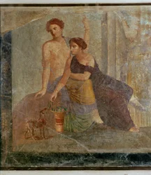 Pompeijin seinämaalauksen katkelma: mystinen kohtaus ...