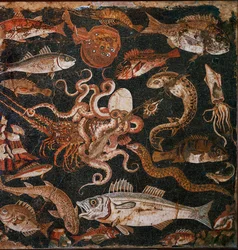 Vedenalainen eläimistö. Mosaiikki Pompeijista, Italia