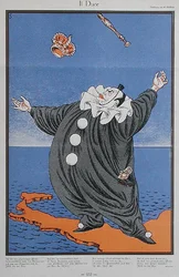 Karikatyyri Benito Mussolinista (1883-1945), Simplicissimus-lehdestä. 8. helmikuuta 1926 (väri litho)