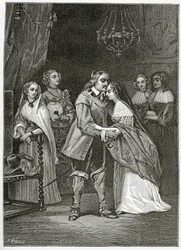 Cromwell ja hänen tyttärensä, 1800-luku (bw-kaiverrus)
