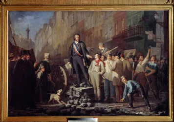 Alphonse Baudin (1811-1851) faubourg Saint Antoinen barrikadilla 3. joulukuuta 1851 Louis Bonaparten (tuleva Napoleon III) vallankaappauksen aiheuttaman kapinan aikana 2.12.1851, sijainen Alphonse Baudin kuoli barrikadit Passa